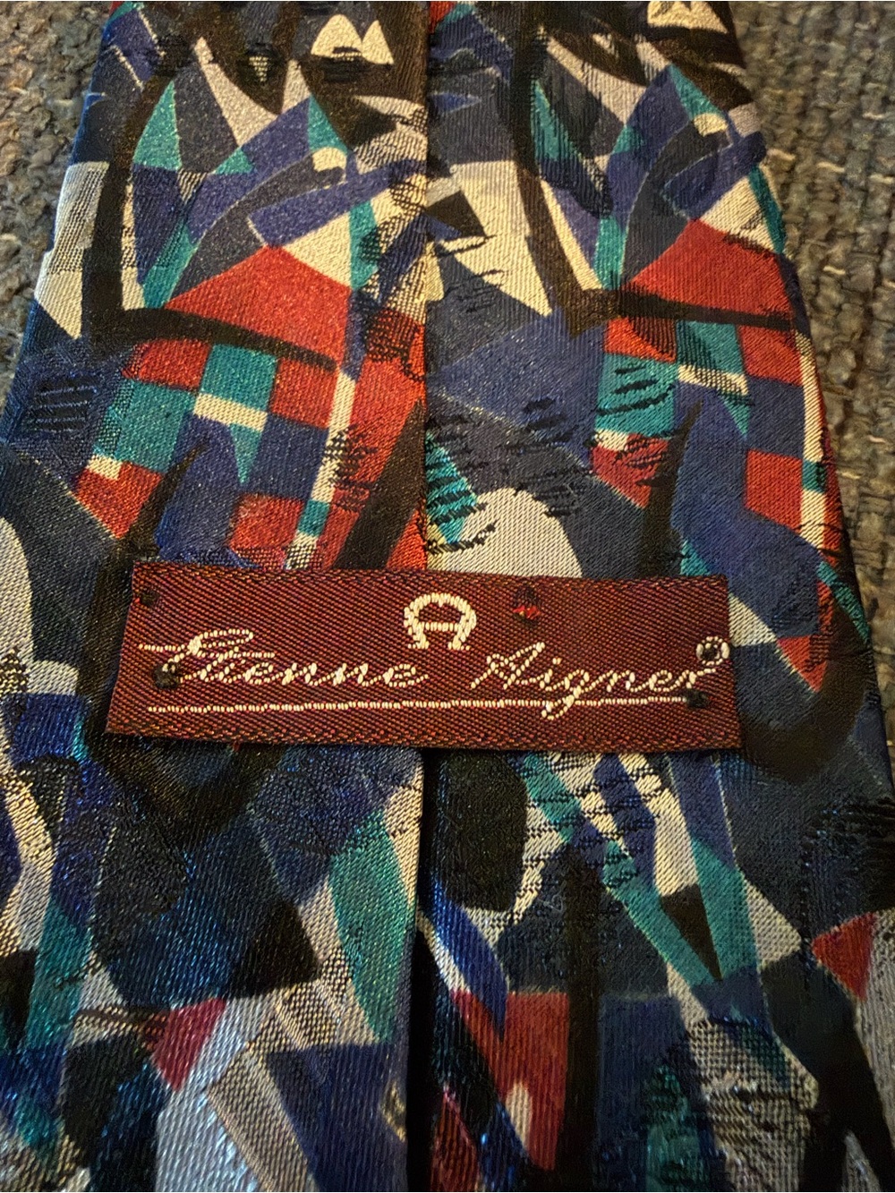 Etienne Aigner Abstract Silk Tie in Blue and Red - Picture 2 of 2